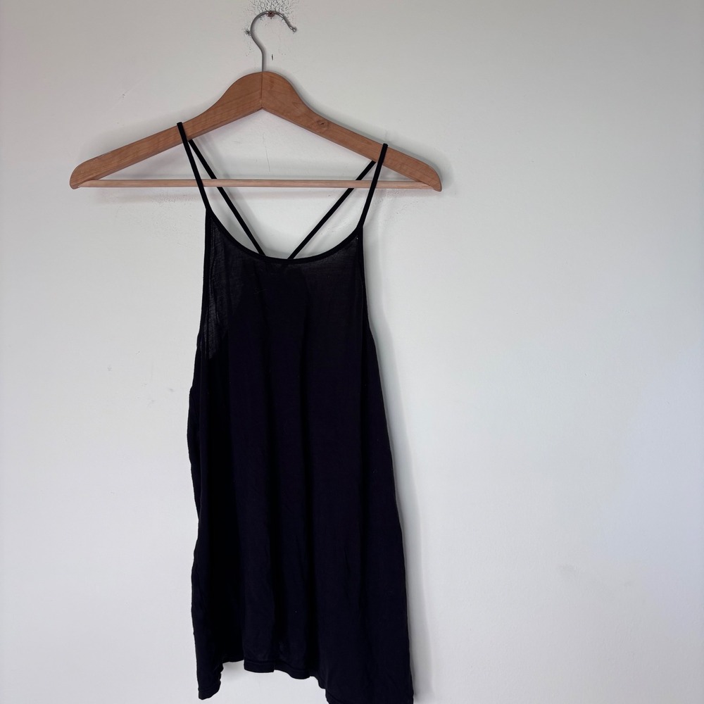 Vintage Free People Y2K Black Bow Rhinestone‎ Swing Tank Size Small